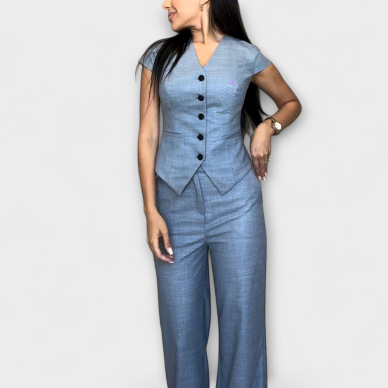 Ivy - Elegant Set with V-Neck Top and Trousers