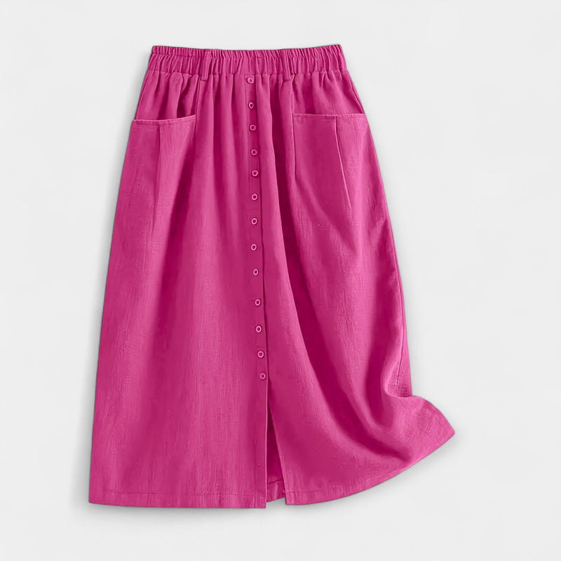 Magdalēna Elegant Midi Vintage Skirt with Pockets