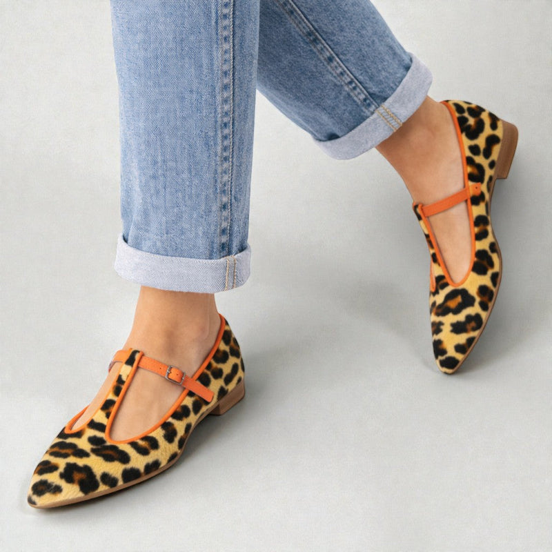 Lulu | Leopard Print Ballerina Flats with T-Strap