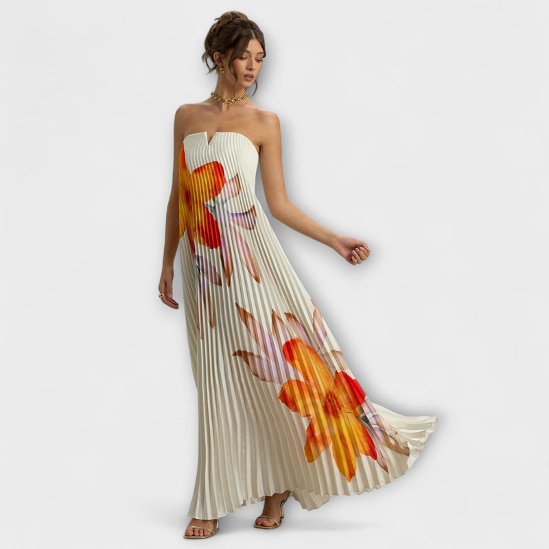 Mišela - Maxi Soft Sweetheart Dress with Orange Flowers