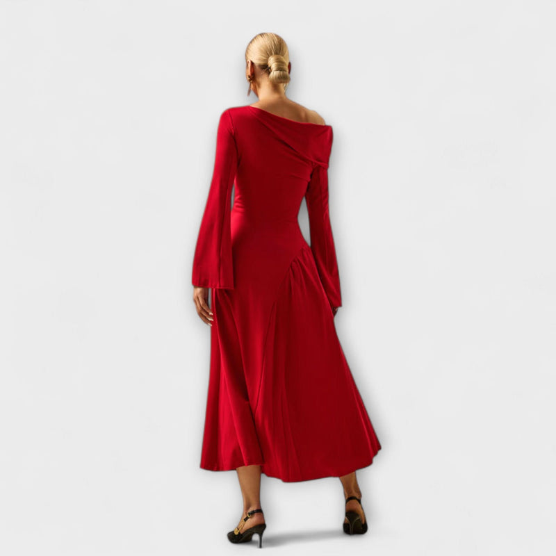 Willa - Midi Dress with Open Shoulders and Puff Sleeves