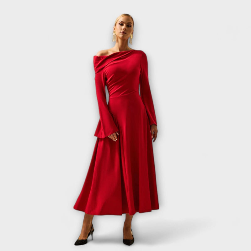 Willa - Midi Dress with Open Shoulders and Puff Sleeves