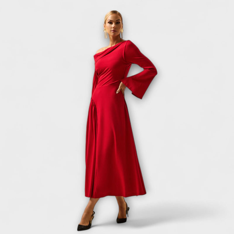 Willa - Midi Dress with Open Shoulders and Puff Sleeves