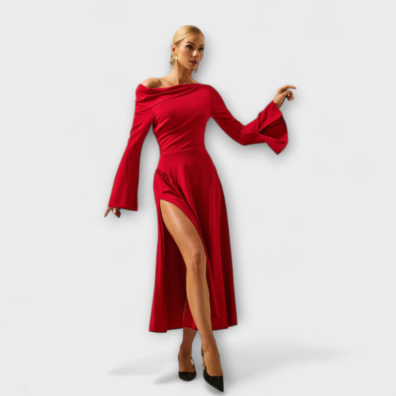 Willa - Midi Dress with Open Shoulders and Puff Sleeves