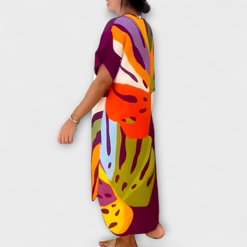 Roos - Värikäs lehtikuvioinen arkimekko
