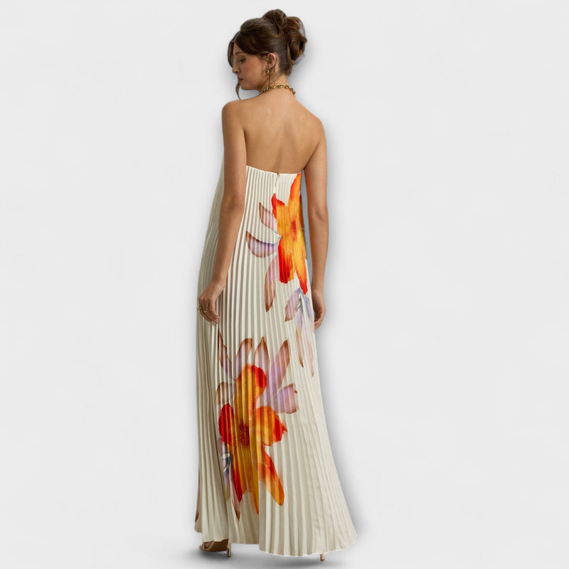 Mišela - Maxi Soft Sweetheart Dress with Orange Flowers