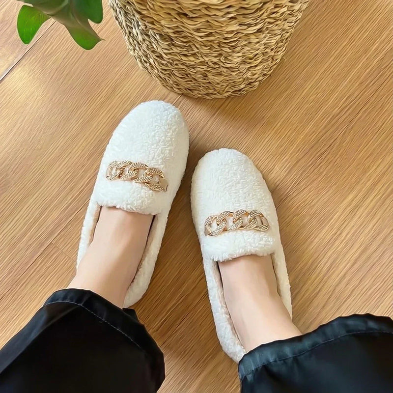 Karolína | Velvet Moccasins with Gold Chain