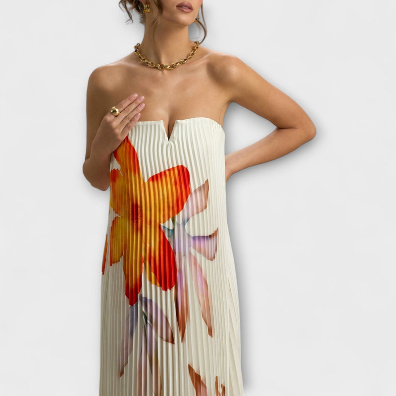 Mišela - Maxi Soft Sweetheart Dress with Orange Flowers