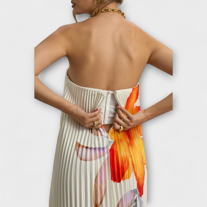 Mišela - Maxi Soft Sweetheart Dress with Orange Flowers