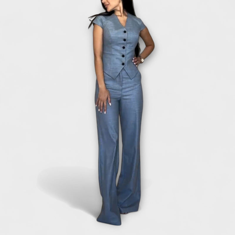 Ivy - Elegant Set with V-Neck Top and Trousers