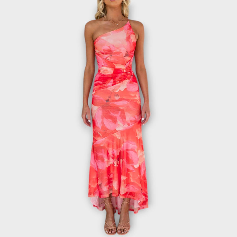 Pia - Epäsymmetrinen Maxi Mekko Drapoinnilla