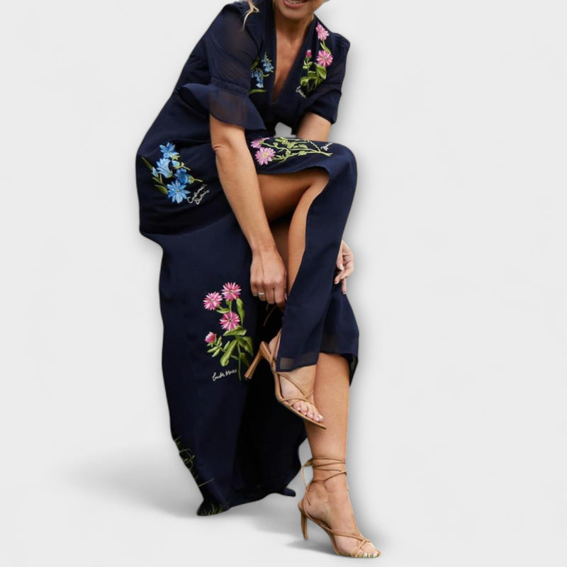 Beatrice - Elegant Blue Marine Floral Dress