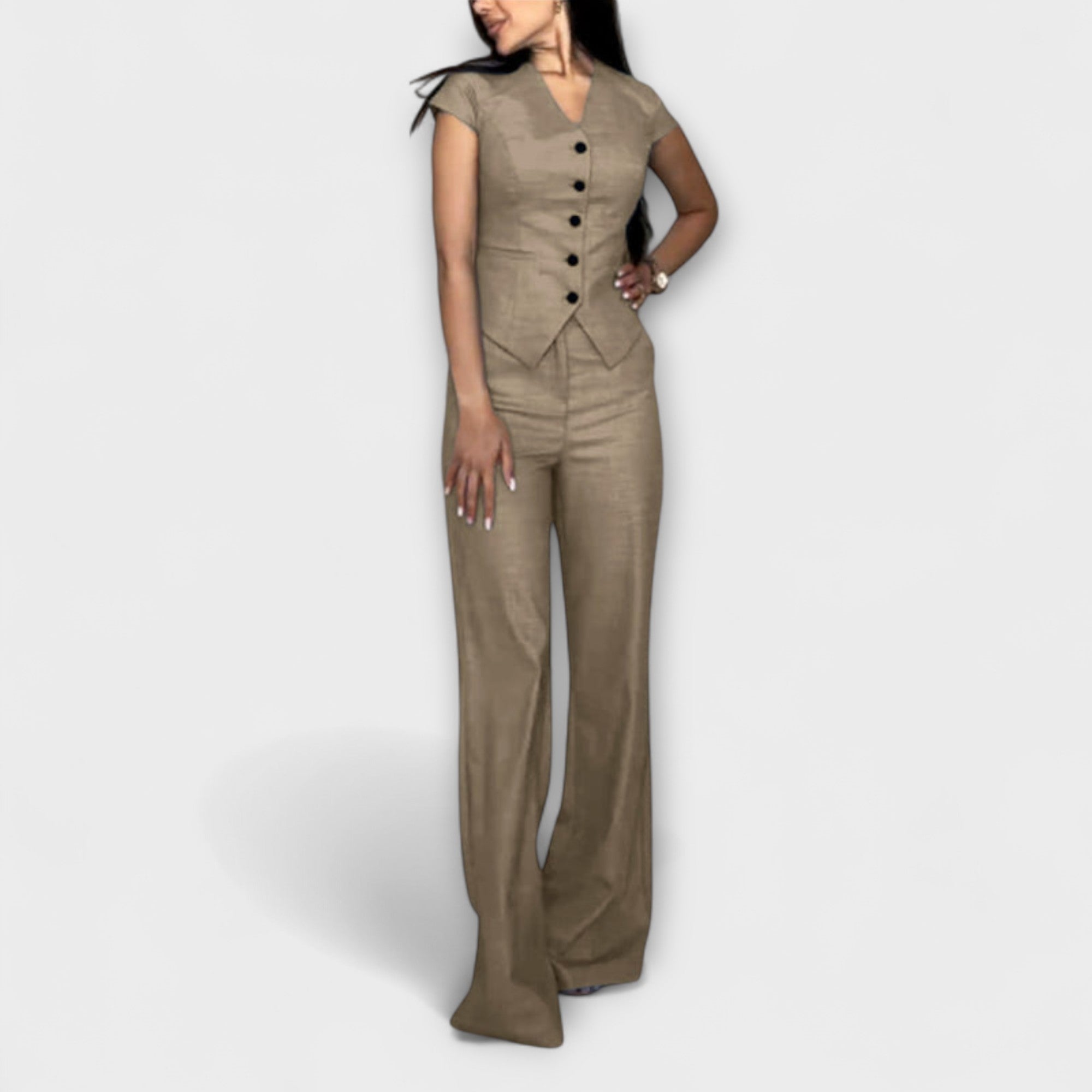 Ivy - Elegant Set with V-Neck Top and Trousers