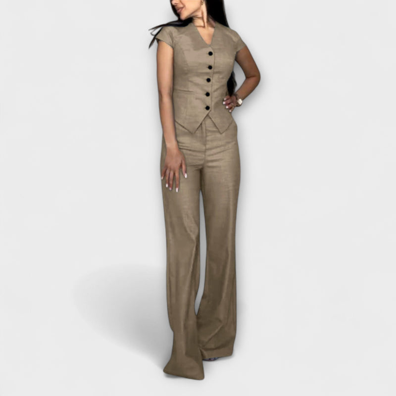 Ivy - Elegant Set with V-Neck Top and Trousers