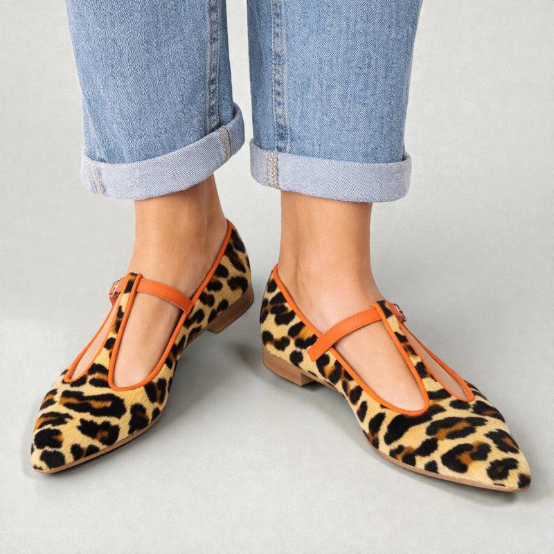 Lulu | Leopard Print Ballerina Flats with T-Strap