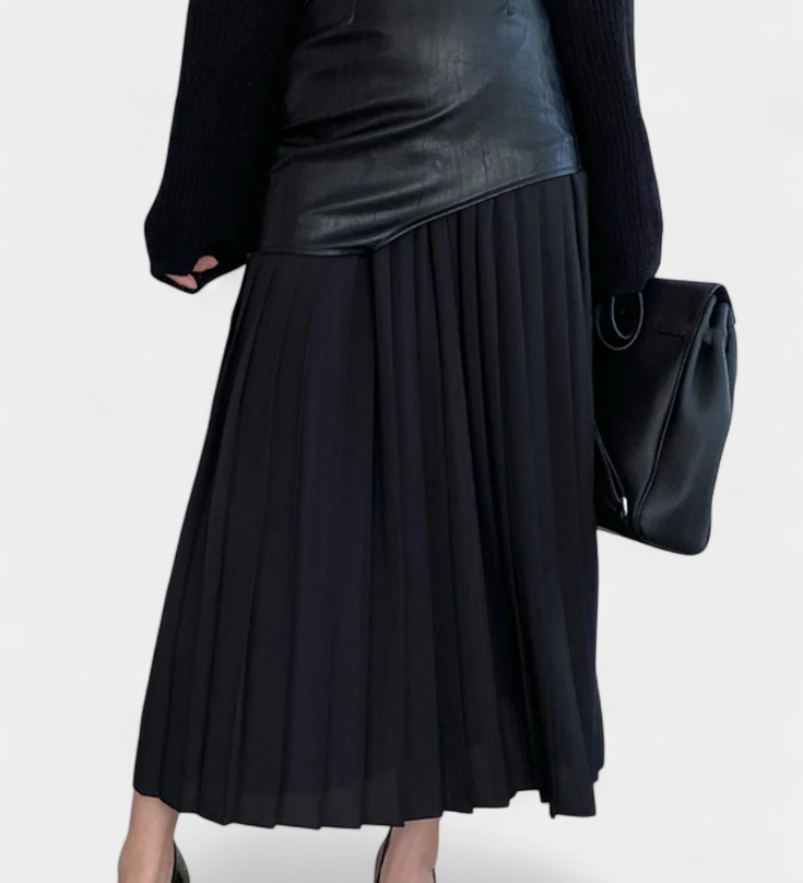 Noelle | Asymmetric Maxi Dress in Chiffon and Faux Leather