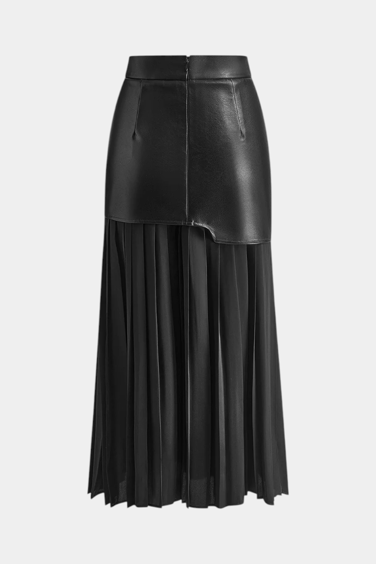 Noelle | Asymmetric Maxi Dress in Chiffon and Faux Leather
