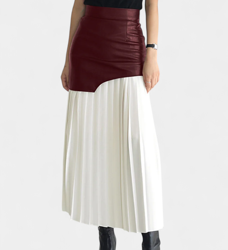 Noelle | Asymmetric Maxi Dress in Chiffon and Faux Leather