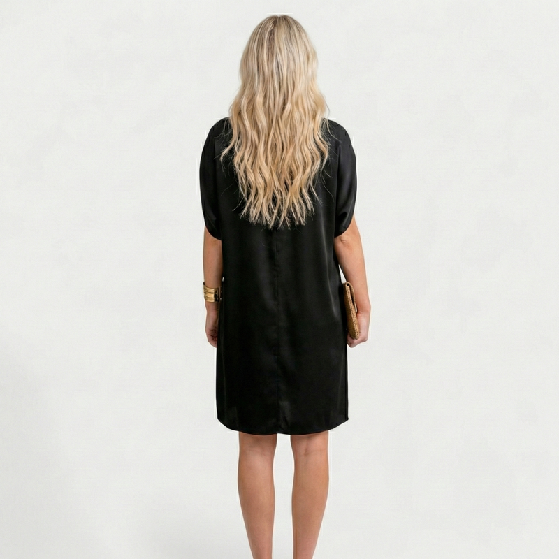 Trudy | Sleek Satin Dress with Zipper Collar