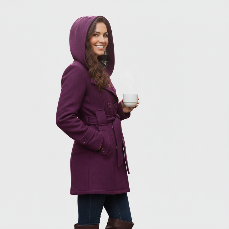 Evelyn | Elegant Hooded Coat with Belt