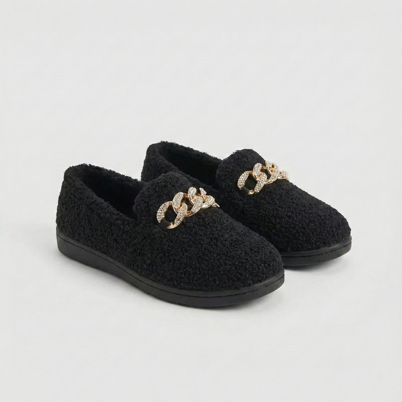 Karolína | Velvet Moccasins with Gold Chain