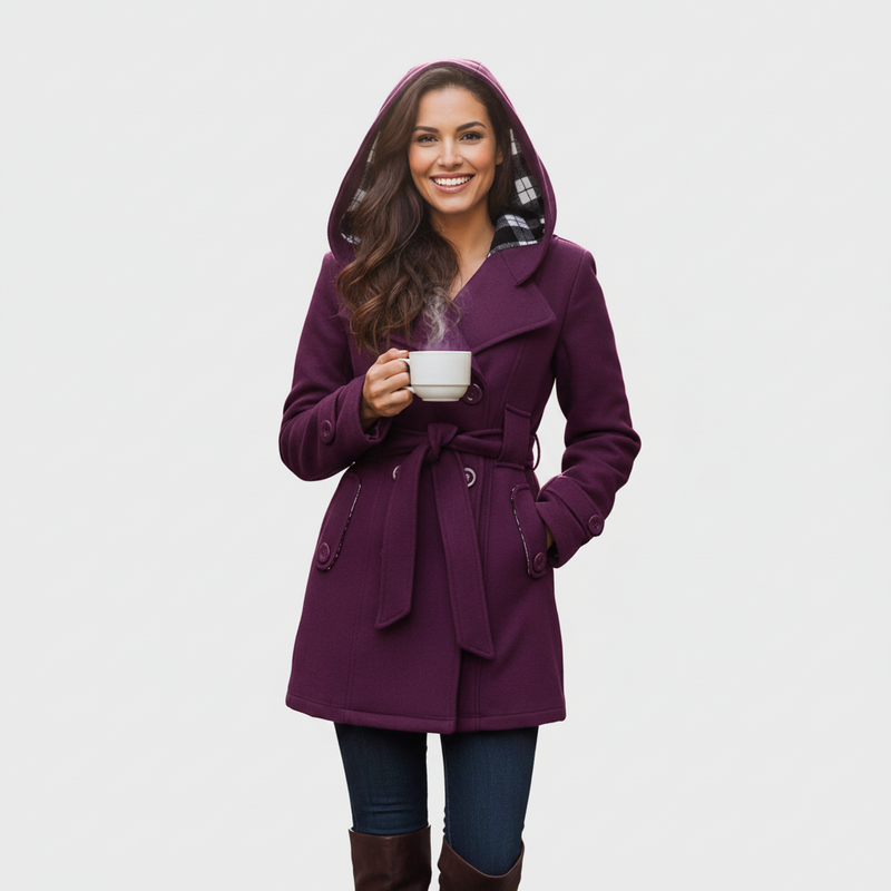 Evelyn | Elegant Hooded Coat with Belt