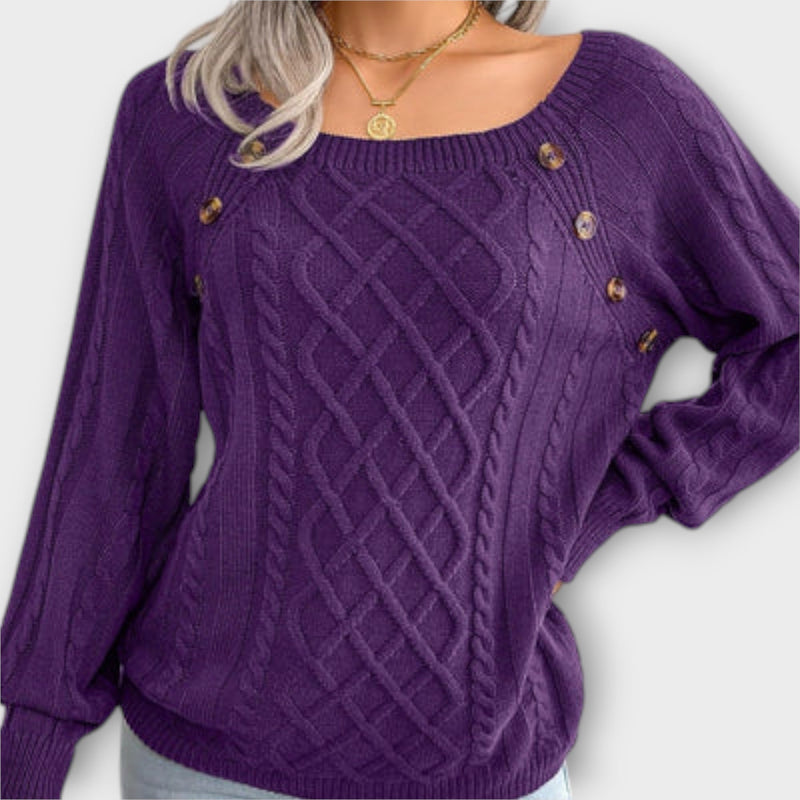 "Malia - Napillinen Neulepaita" can be rewritten as "Malia - Napillinen Neulepaita (Button-Up Knit Sweater)".