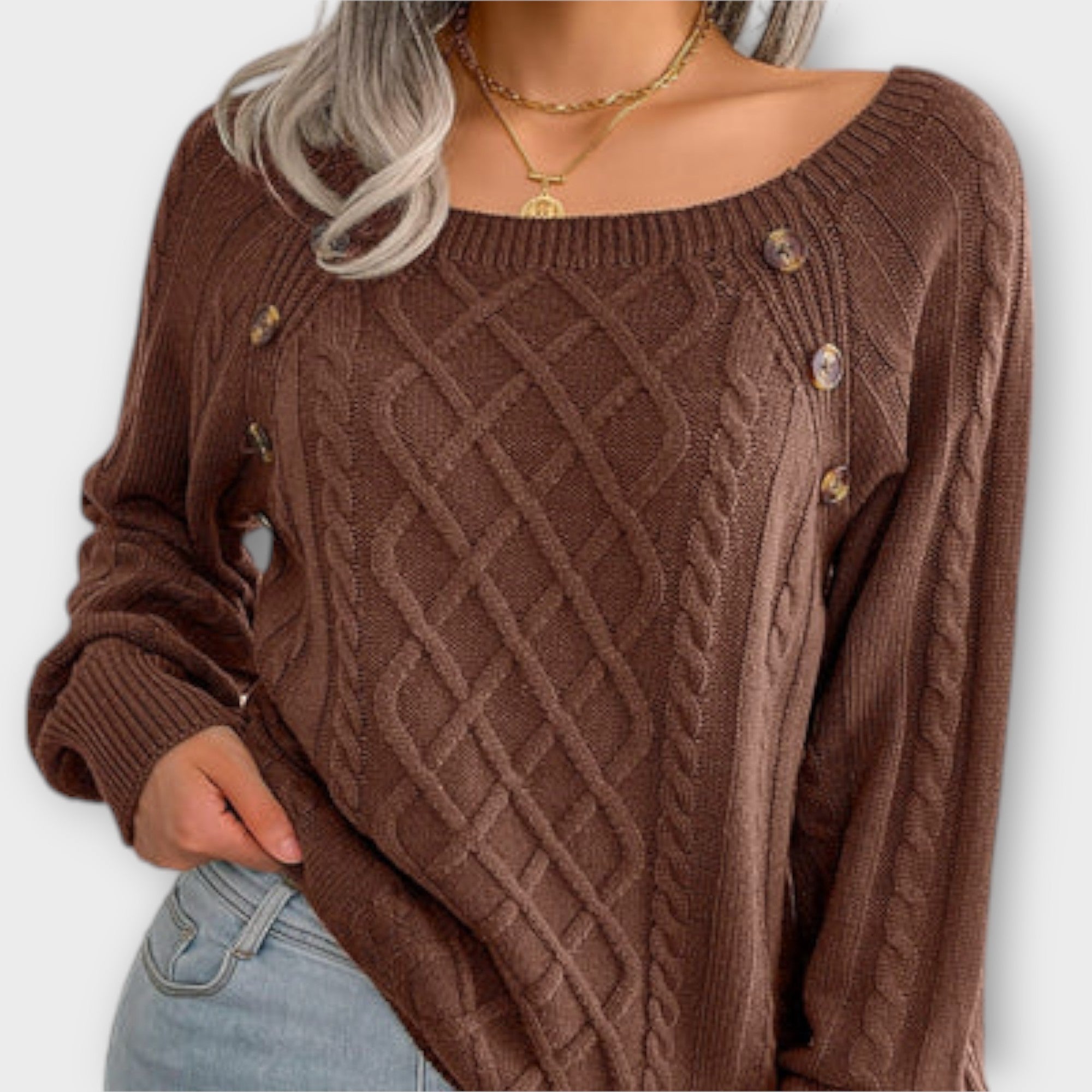 "Malia - Napillinen Neulepaita" can be rewritten as "Malia - Napillinen Neulepaita (Button-Up Knit Sweater)".