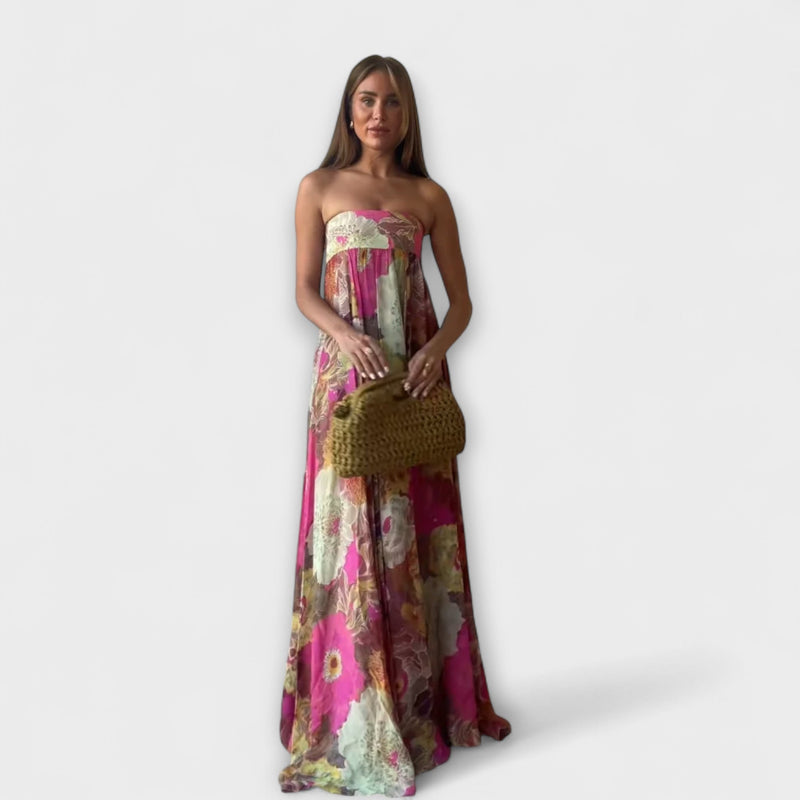 Tyylikäs Retro Ilma Olkaimeton Pliseerattu Maxi-mekko