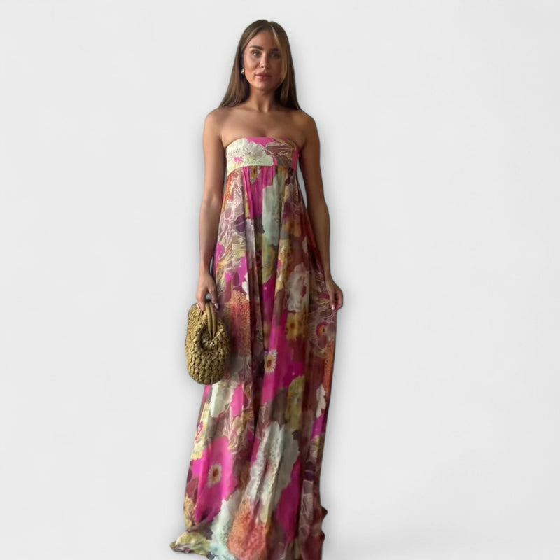 Tyylikäs Retro Ilma Olkaimeton Pliseerattu Maxi-mekko