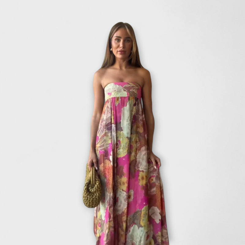 Tyylikäs Retro Ilma Olkaimeton Pliseerattu Maxi-mekko