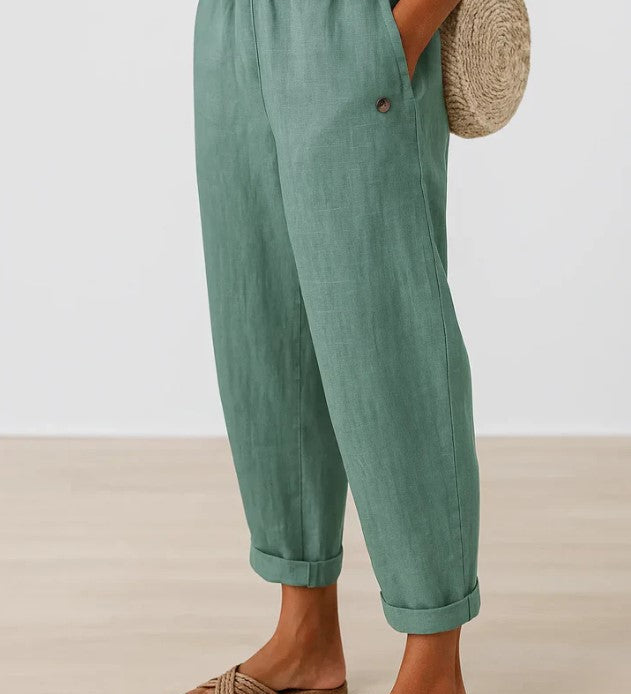 Romina™ Ikivihreät Pellava-Puuvilla Housut