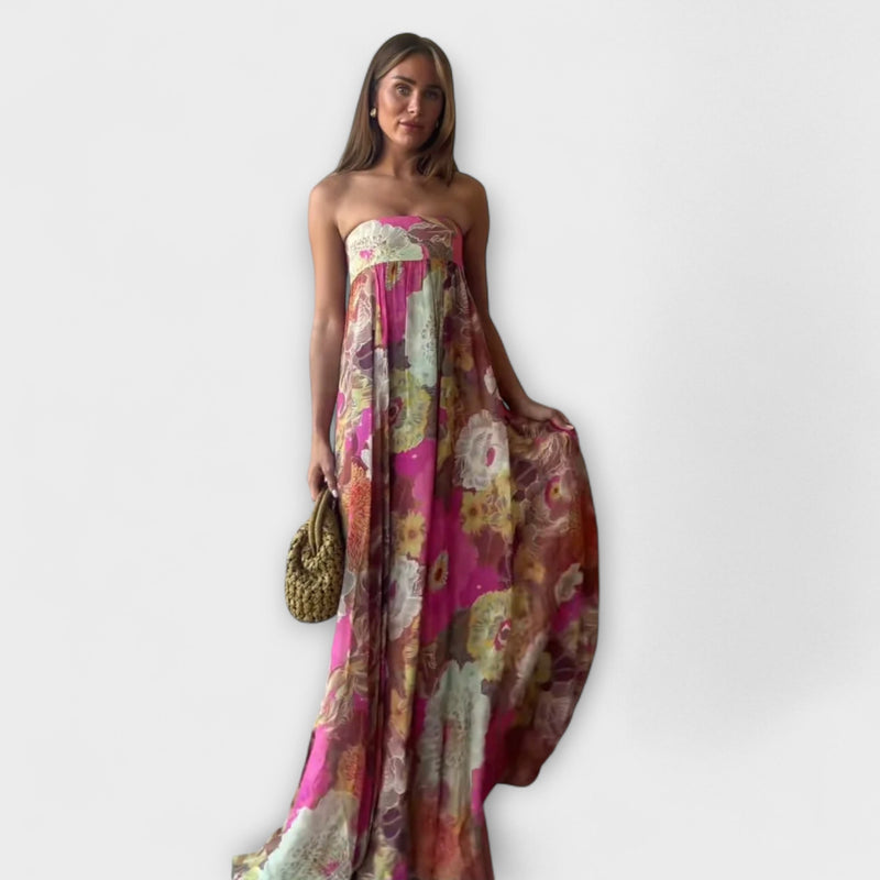 Tyylikäs Retro Ilma Olkaimeton Pliseerattu Maxi-mekko