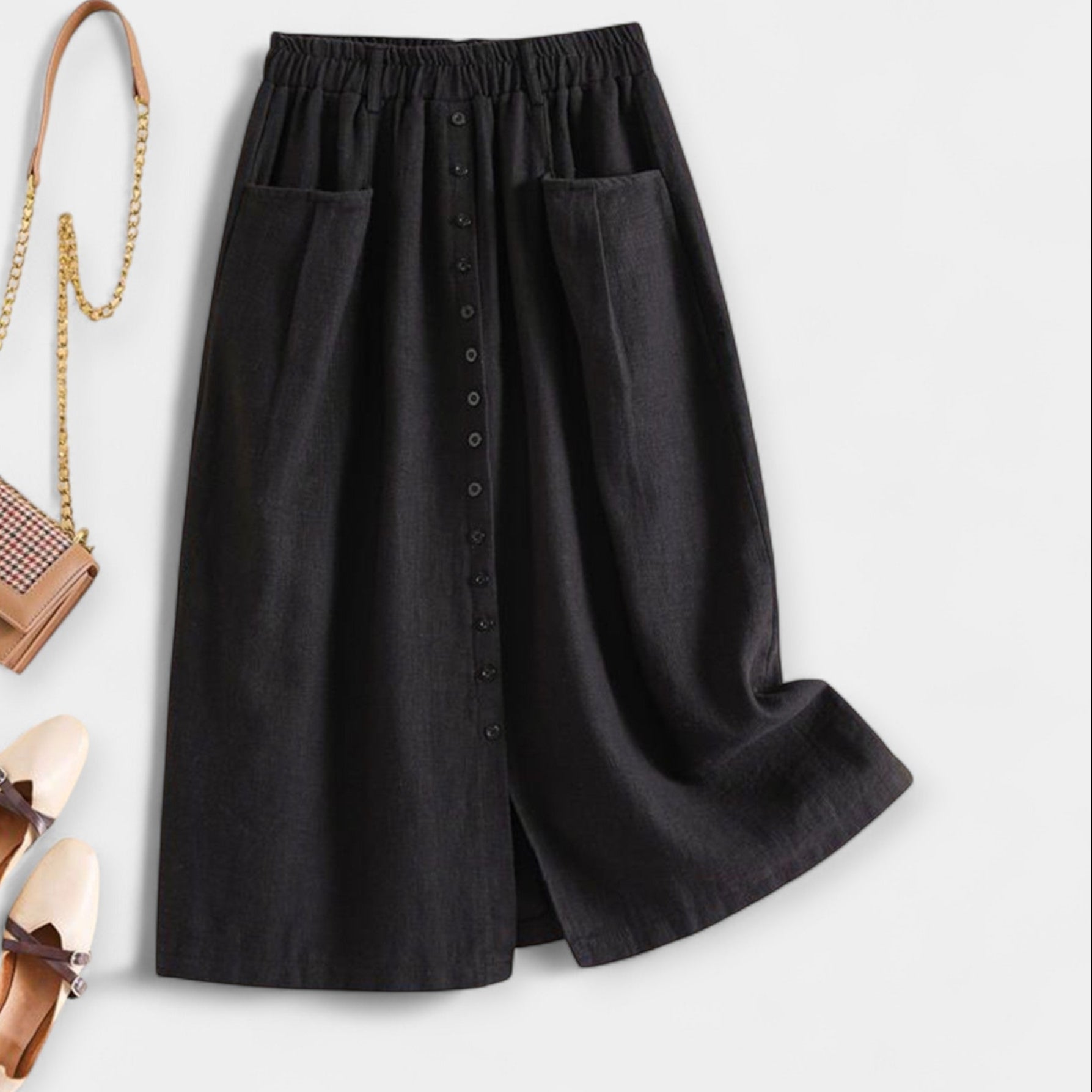 Magdalēna Elegant Midi Vintage Skirt with Pockets