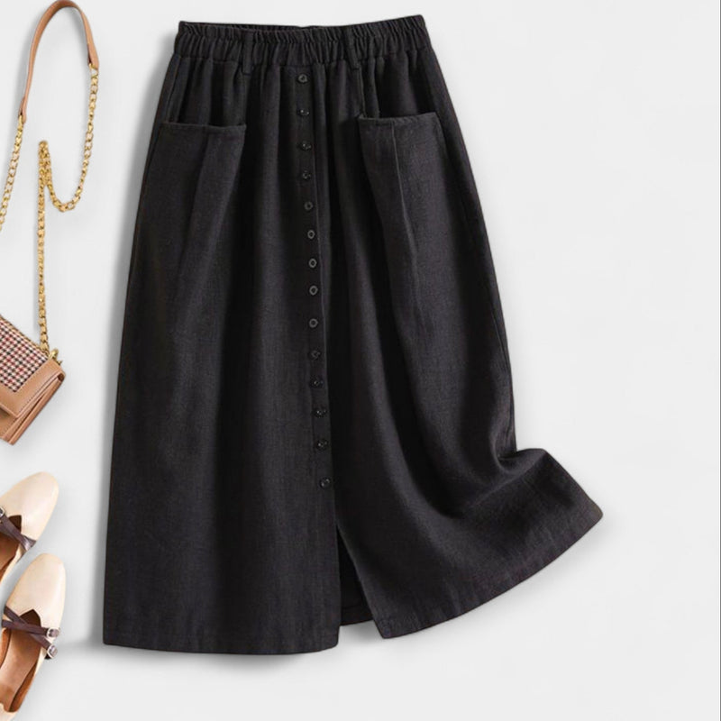 Magdalēna Elegant Midi Vintage Skirt with Pockets