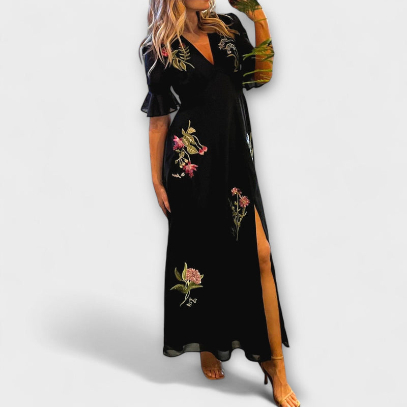Beatrice - Elegant Blue Marine Floral Dress