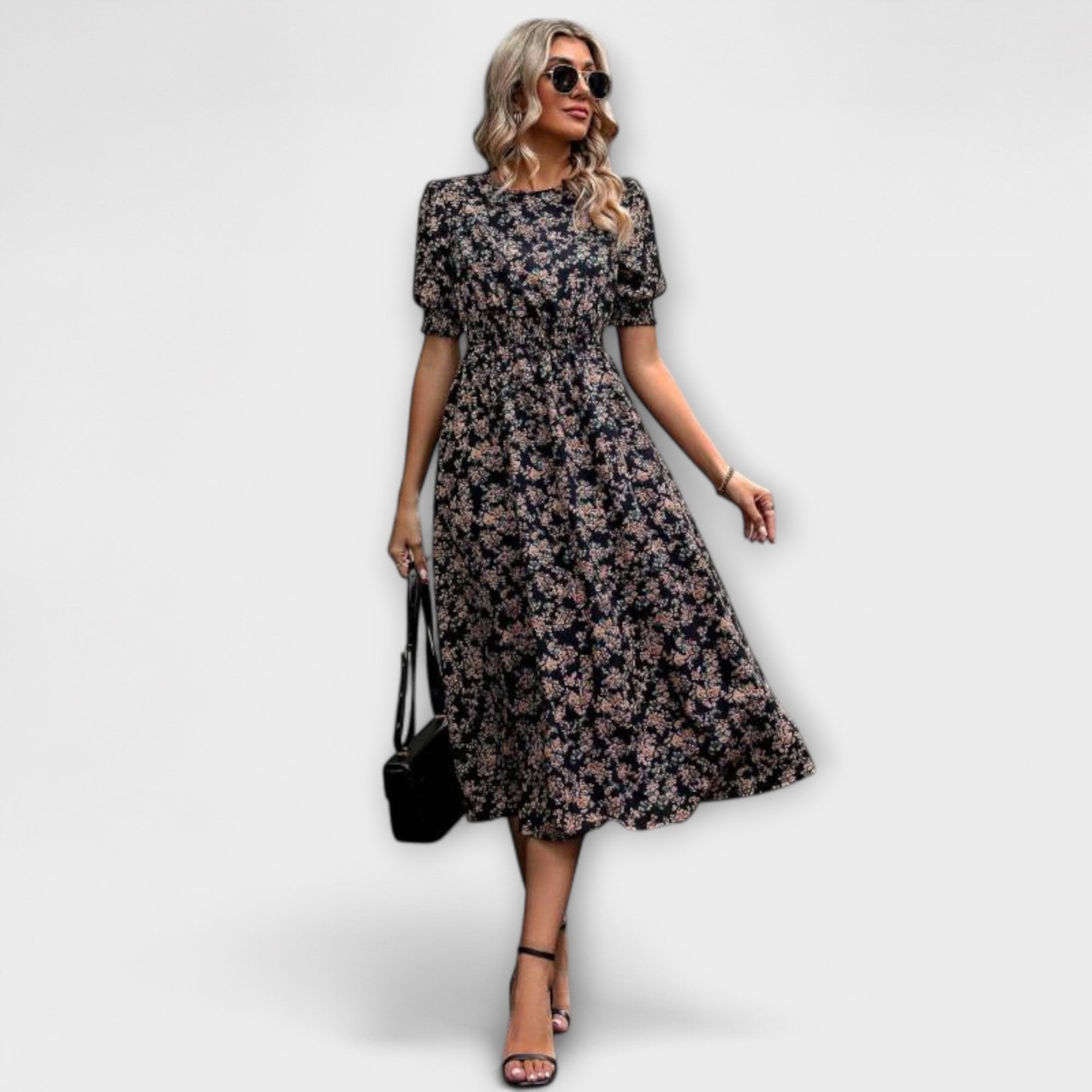 Amelia - Mekko pyöreällä kaula-aukolla ja kukkakuosisella