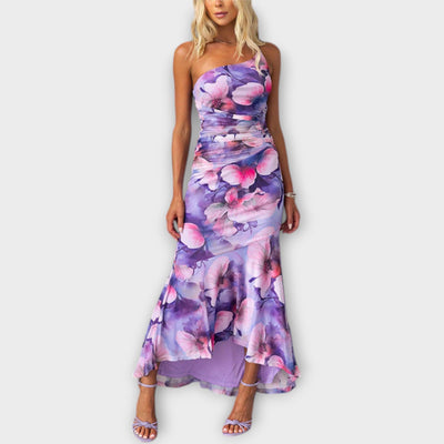 Pia - Epäsymmetrinen Maxi Mekko Drapoinnilla