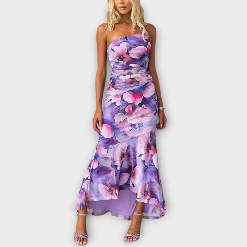 Pia - Epäsymmetrinen Maxi Mekko Drapoinnilla