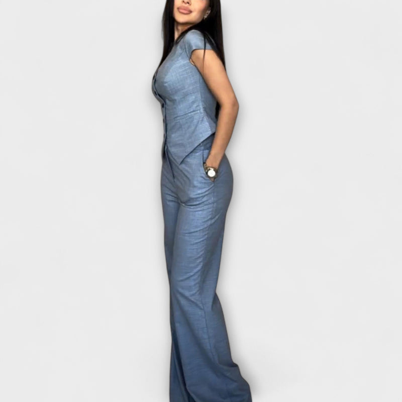 Ivy - Elegant Set with V-Neck Top and Trousers