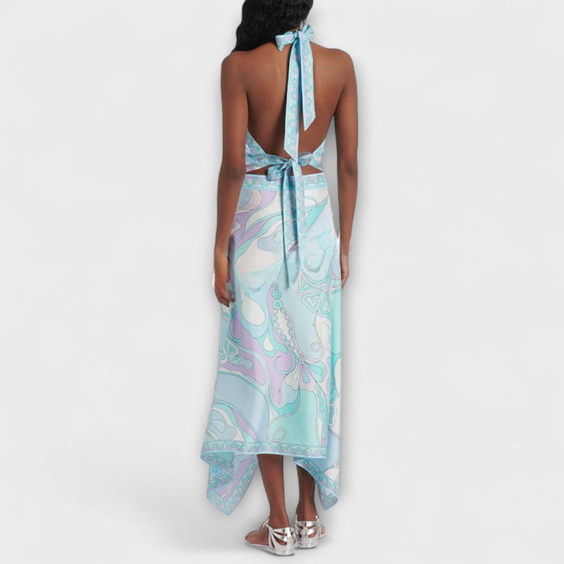Everly - Halterneck Top ja Epäsymmetrinen Midi Mekko Setti