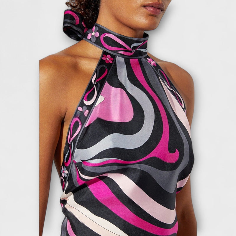 Everly - Halterneck Top ja Epäsymmetrinen Midi Mekko Setti