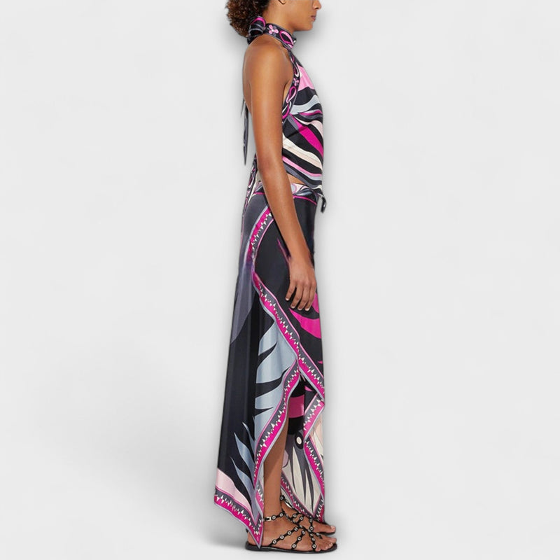 Everly - Halterneck Top ja Epäsymmetrinen Midi Mekko Setti