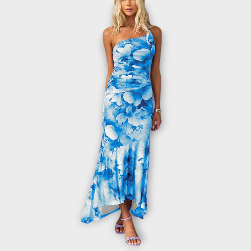 Pia - Epäsymmetrinen Maxi Mekko Drapoinnilla