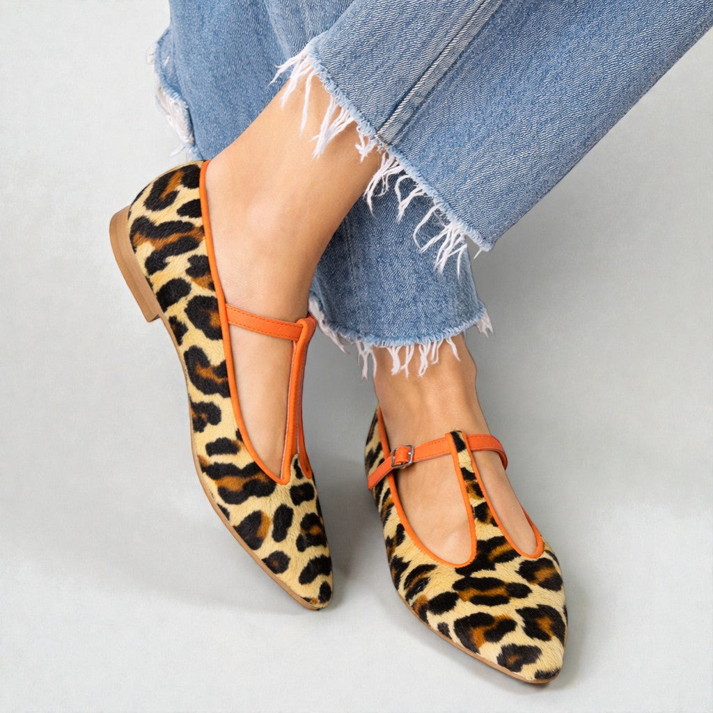 Lulu | Leopard Print Ballerina Flats with T-Strap