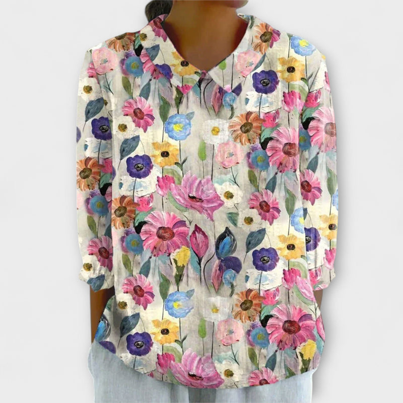 Kelly - Vintage Kukka Print Cotton-Linen Shirt