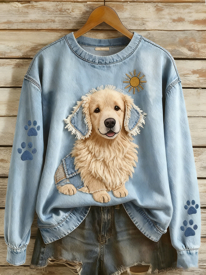 Chica - Naisten Pitkähihainen Retrotyylinen Mikropullopaita, Patchwork Eläintaideprintti, Arkinen Mukavuus
