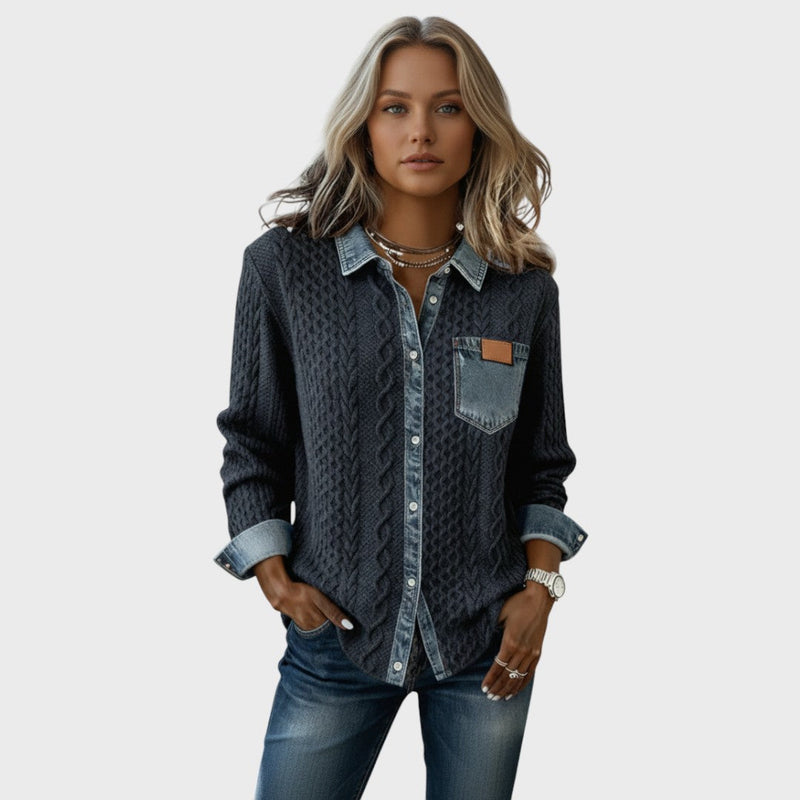 Mia | Knitted Cardigan with Denim Details