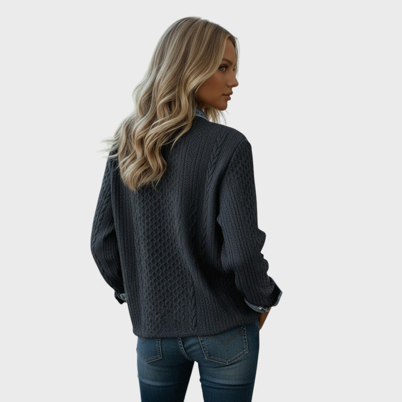 Mia | Knitted Cardigan with Denim Details